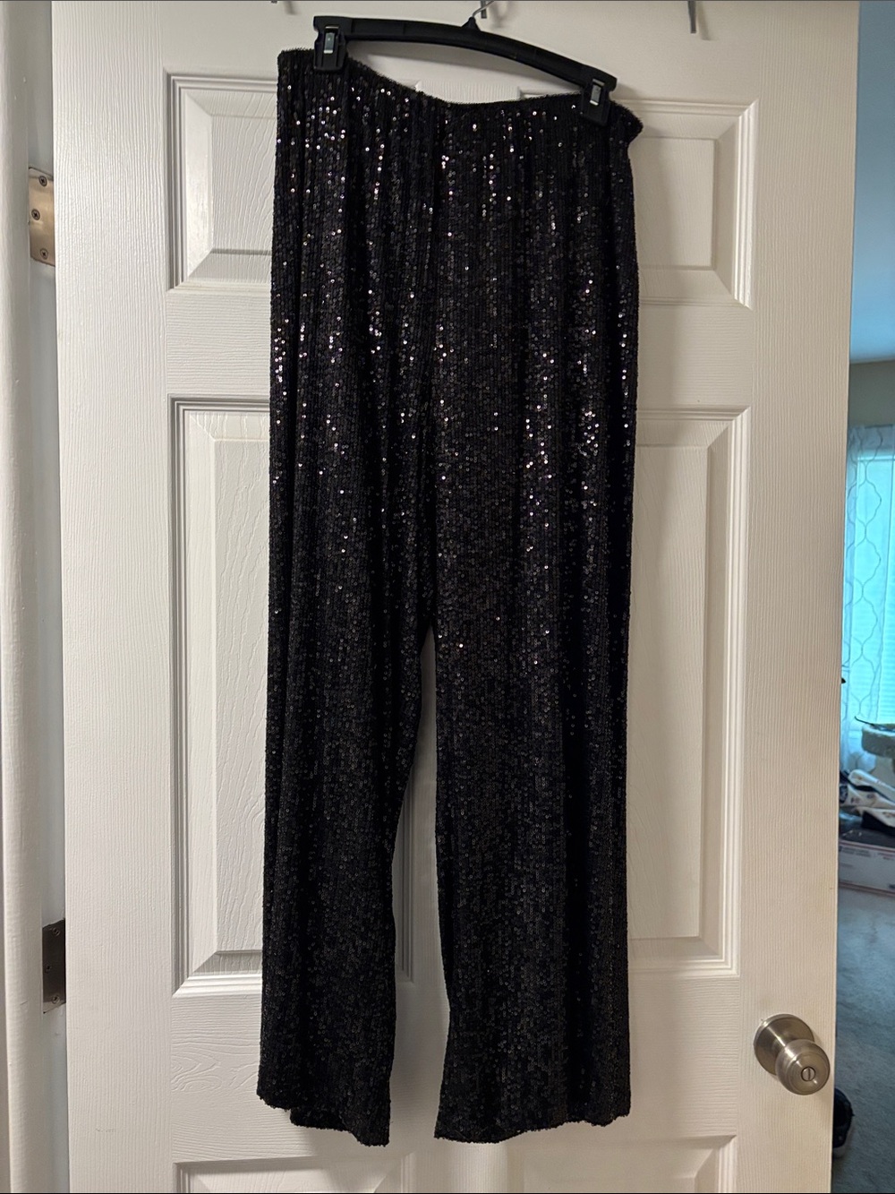 Alex Evenings Black Sequin Palazzo Pants